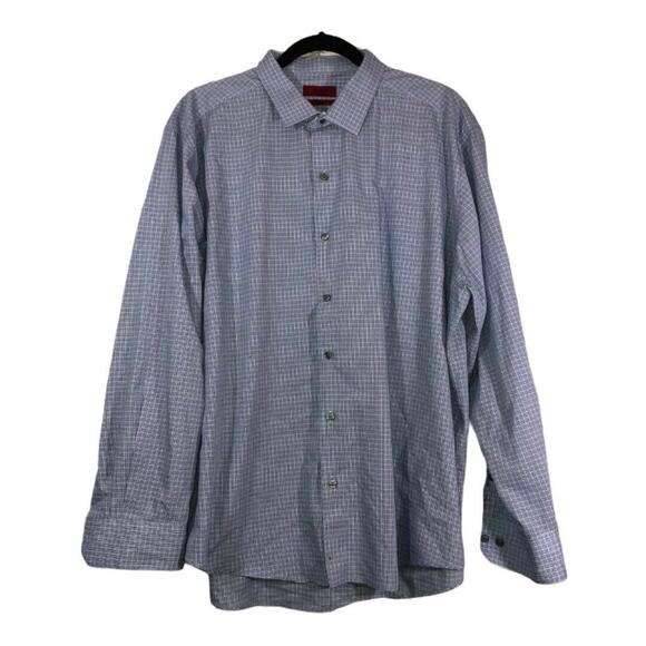 Alfani Mens Fitted Performance Button Up Dress Shirt Sz 18 34-35 XXL Blue Plaid - Picture 1 of 10